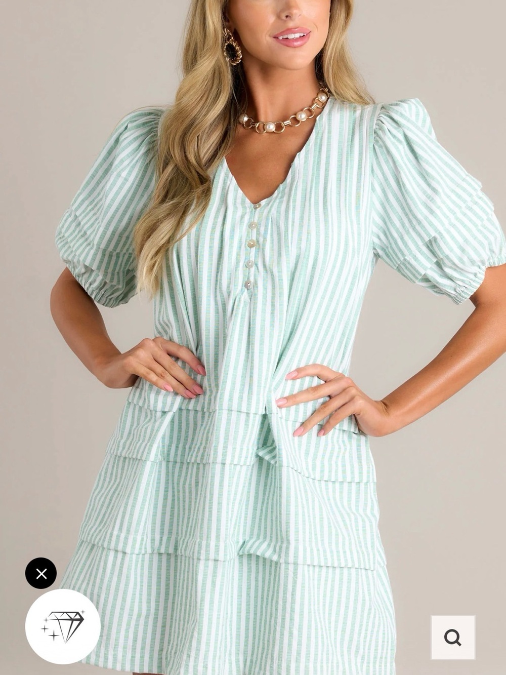 Entro Green Striped Seersucker V-Neck Dress